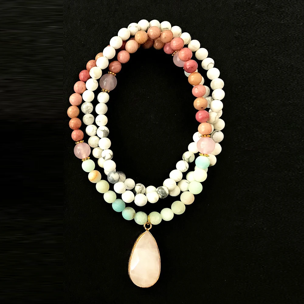 MG0994 New Arrival Design HOWLITE and Amazonite Bracelet Natural AA Grade Rhodonite 108 Mala Yoga Jewelry Gift For Her