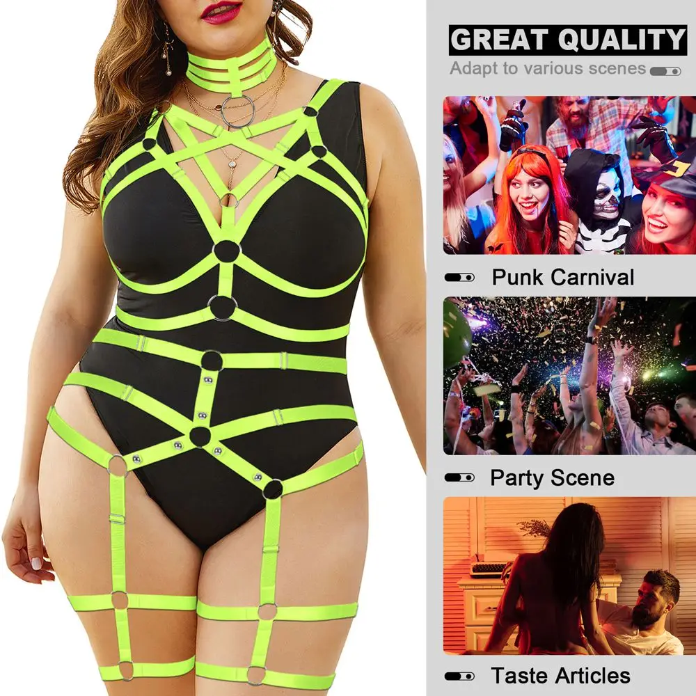 

Harness Fashion For Busty Women Sword Belt Suspender Elastic Bondage Pole Dance Rave Wear Costume Plus Size Lingerie Set Garter