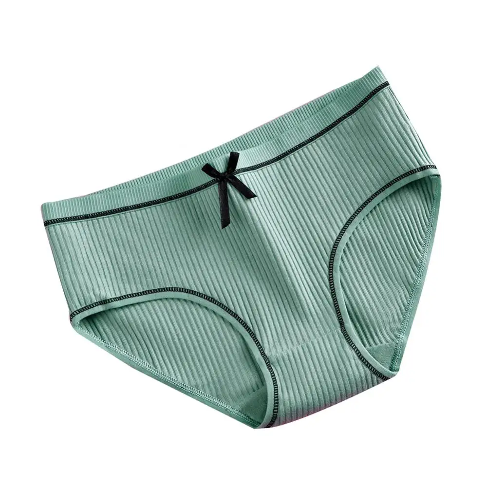 Sweet Girls Solid Color Bowknot Low Waist Ribbed Panties Cotton Briefs Underwear Comfortable Casua Female Panties majtki damskie