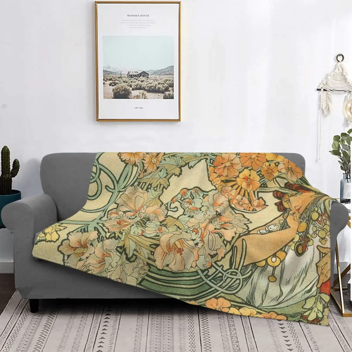 Alphonse Mucha Blanket Vintage Art Nouveau Fuzzy Throw Blanket Bed Sofa Printed Soft Warm Bedspread