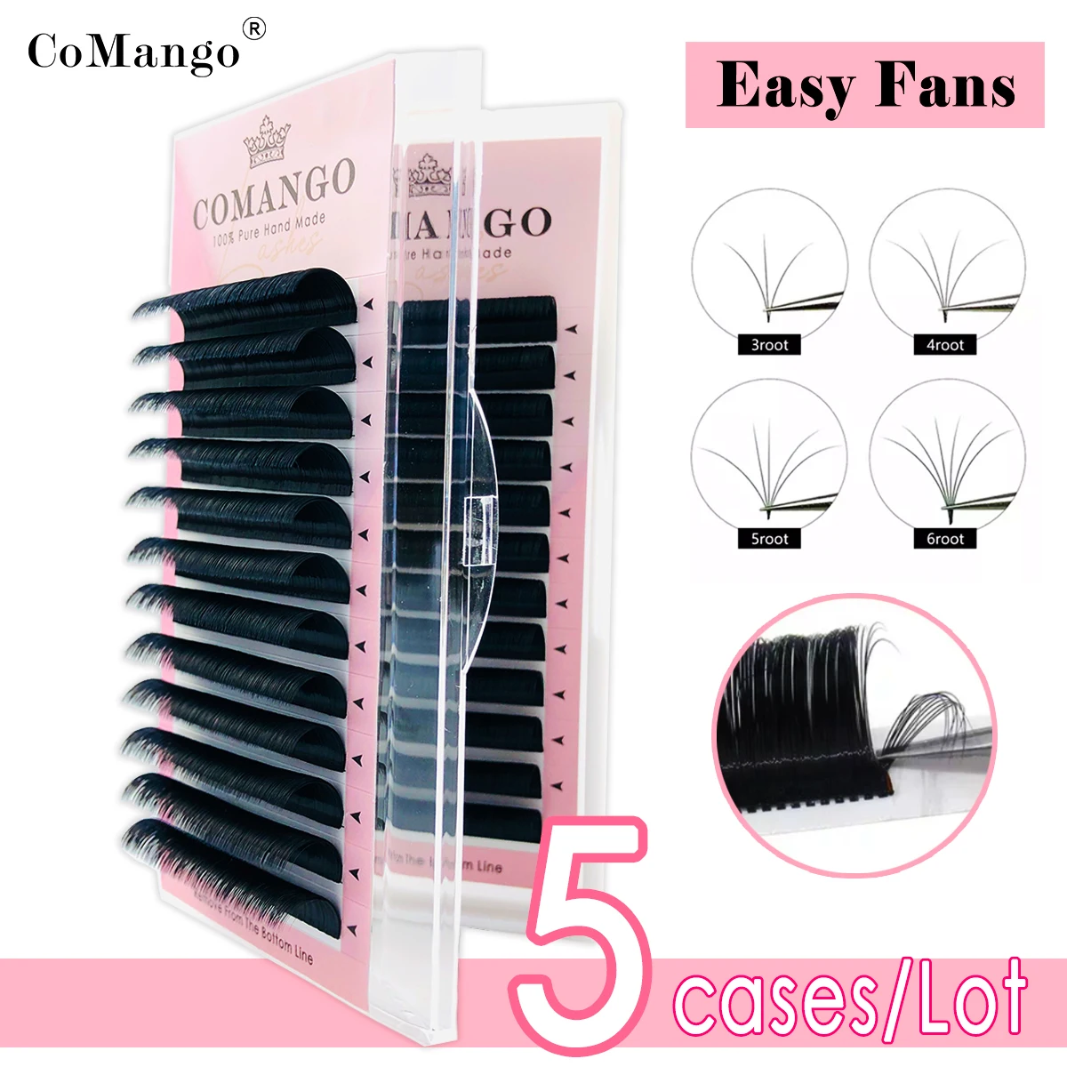 CoMango 5pcs Easy fanning Fast Fan Blooming Eyelash Extensions  Automatic High Quality Flowering Volume Eyelash