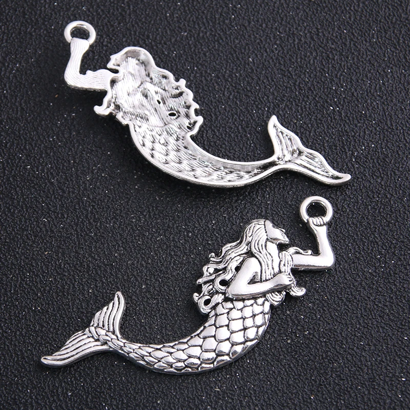 2pcs/lot 22*76mm two Color Metal Big Beautiful Mermaid Charms Jewelry Handmade Charms fit Jewelry Making