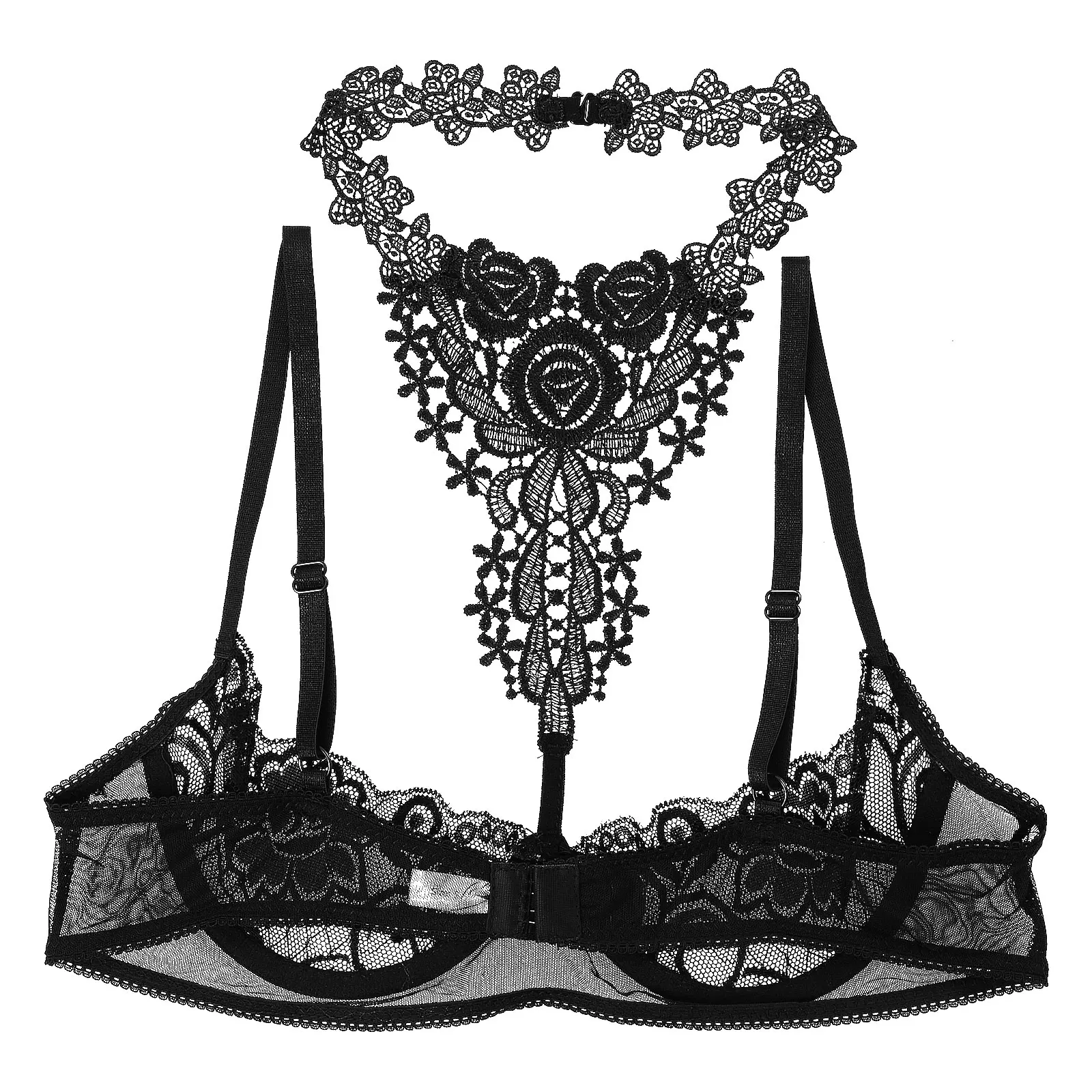 Womens Lingerie Lace Exotic Bra Tops Sexy Underwear Intimates Bare Exposed Breasts Open Cup Push Up Underwire Nightwear Bra Tops