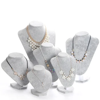 Gray Velvet Jewelry Display For Woman Necklaces Model Bust Show Exhibitor 6 Options Pendants Mannequin Jewelry Stand Organizer