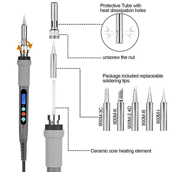 Temperature adjustable LCD electric soldering iron set digital display electric soldering iron welding gun 60W combination tool