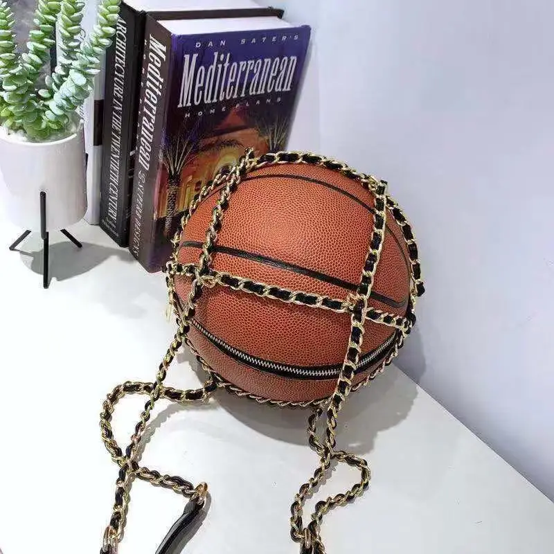 Unique Handbag Of Basketball Shaped Unisex Girls*Boys Handbag Basketball Lovers Handbag With Snake Chain Round Ball Shoulder Bag