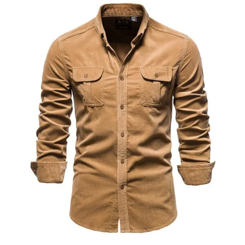 Men's Shirts Cotton Corduroy Slim Casual Shirt Business Casual Long Sleeve Tops Jacket