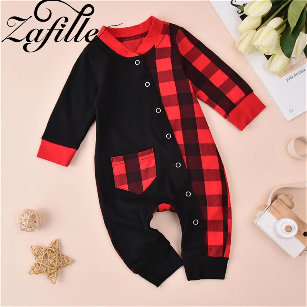 ZAFILLE My First Christmas Baby Romper Red plaid Brother And Sister Clothing For Baby Girls Boy Jumpsuit Baby Christmas Clothes