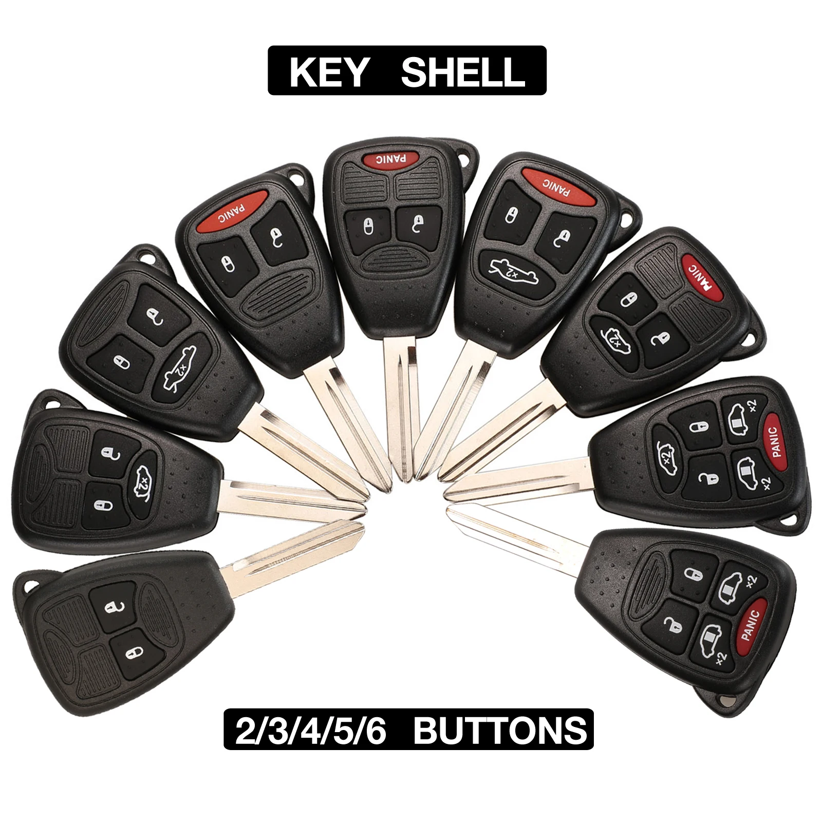 

jingyuqin 10PCS 2/3/4/5/6 BTN Remote Car Key Case Shell For Dodge Dakota Durango Charger Jeep Grand Cherokee Chrysler 300 Town