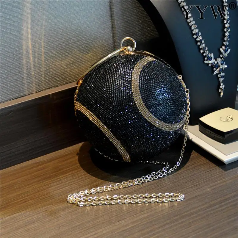 Fashion Women Clutch Bag Round Ball Bag With Rhinestone Tennis Design Ladies Girls Party Mini Purse Female Clutches Bolsas Mujer