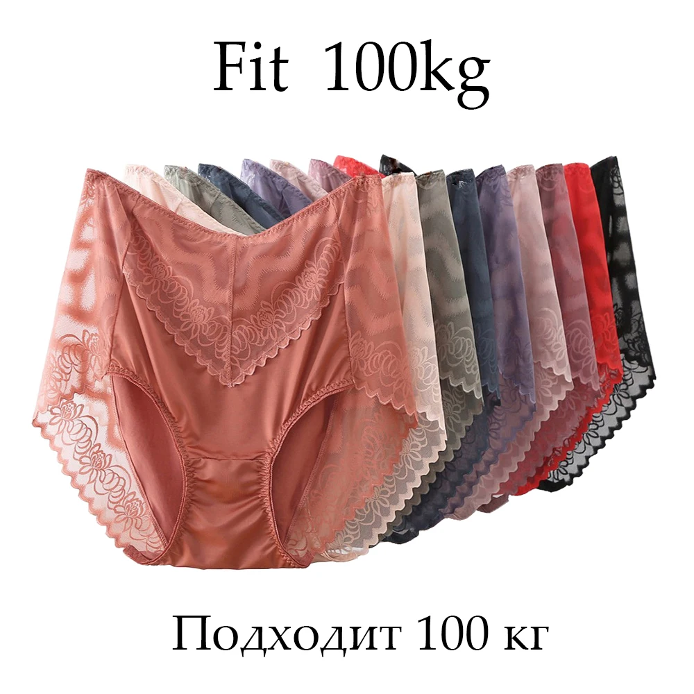 Elasticidade de Cintura Alta Feminina Renda Calcinhas Sexy, Cuecas Sem Costuras, Lingerie Flores Ocas, Modal Suave, Roupa Interior Feminina Tamanho