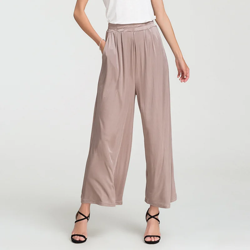 Women\'s 50% Silk 50% Viscose Knit Wide Leg Stretchy Loose Type Pants Trousers XL 2XL SG366
