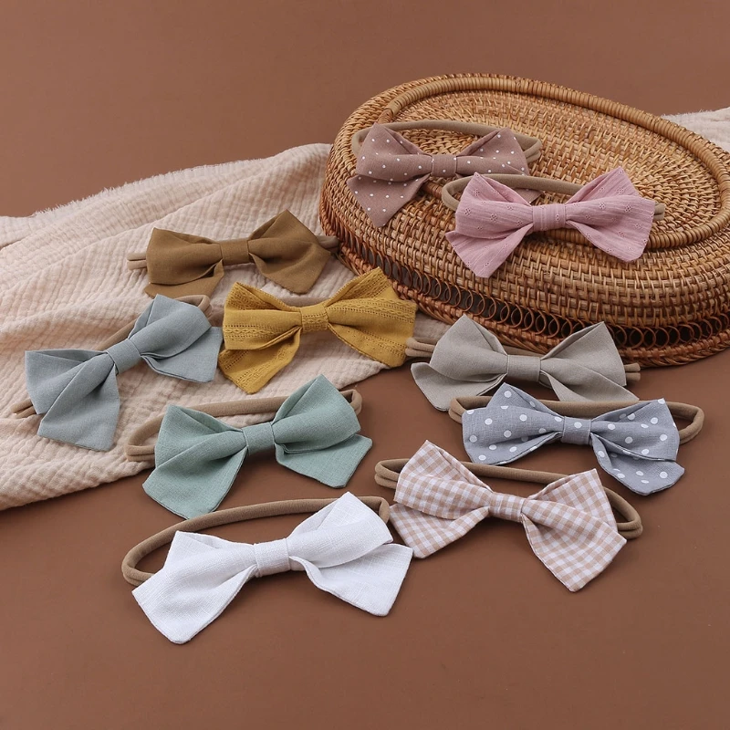 1pc Cotton Newborn Baby Elastic Headband Linen Bow Knot Stretchy Soft Hair Band Toddler Kids Girls Decorative Hair Accessories