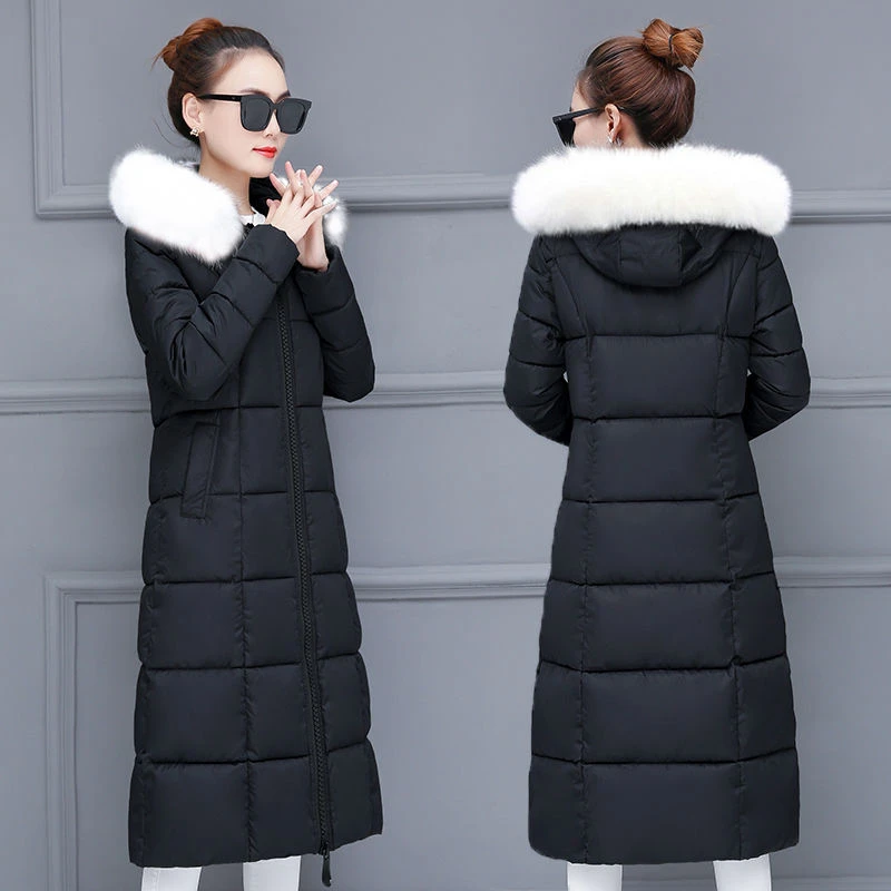 

New Cotton Padded Jacket Women Winter Coat Clothes Big Fur Collar Snow Parkas Long Warm Puffer Jacket With Belt Female Outerwear