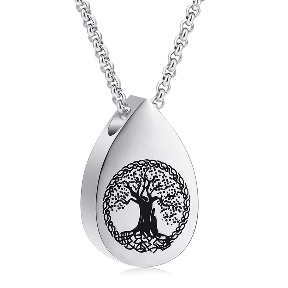 Life Of Tree Teardrop Stainless Steel Keepsake Ashes Necklace Urn Pendant  Cremation Memorial Locket Jewelry