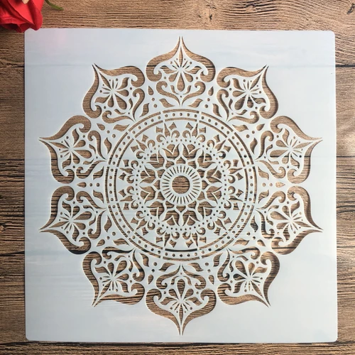 Molde de mandala artesanal de 30x30 cm para pintar plantillas, álbum de fotos estampado, tarjeta de papel en relieve sobre madera, tela, plantilla de pared