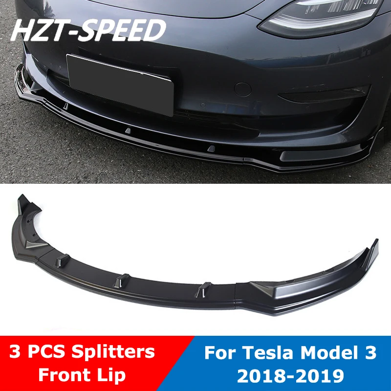 3 PCS Splitter ABS Front Bumper Lip Shovel Spoiler Diffuser For Tesla Model 3 2018-2019