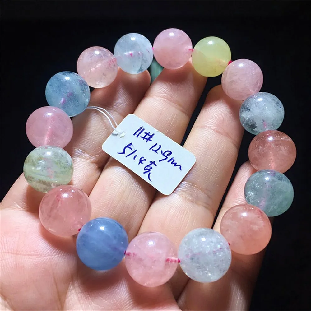 

Natural Colorful Morganite Beryl Bracelet Clear Round Beads 13mm Stretch Women Men Pink Blue Stone Morganite Beads AAAAA