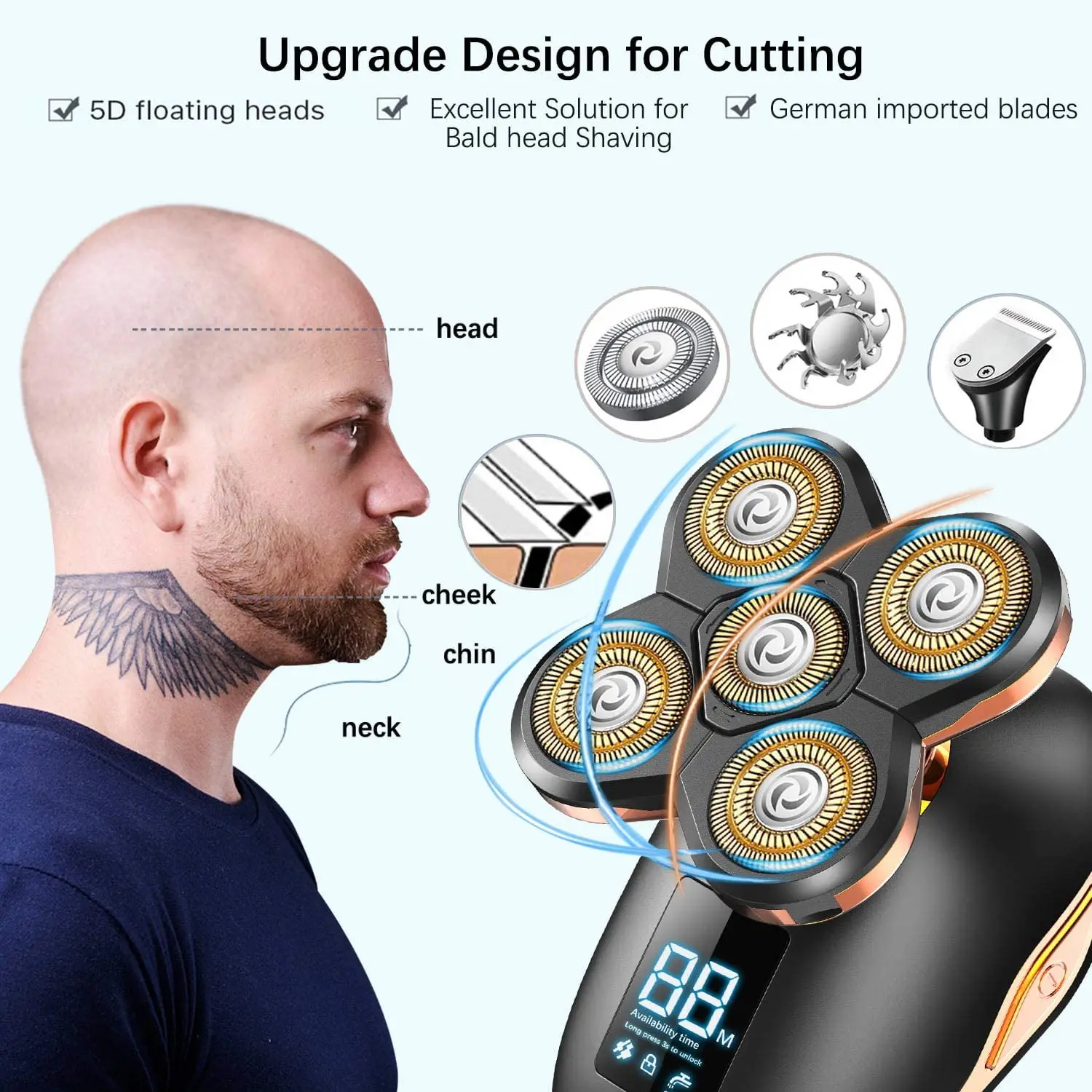 5 in 1 Head Shavers Bald Electric Shaver for Men Grooming Kit IPX7 Waterproof Electric Razor for Men Hair Beard Trimmer Cordless