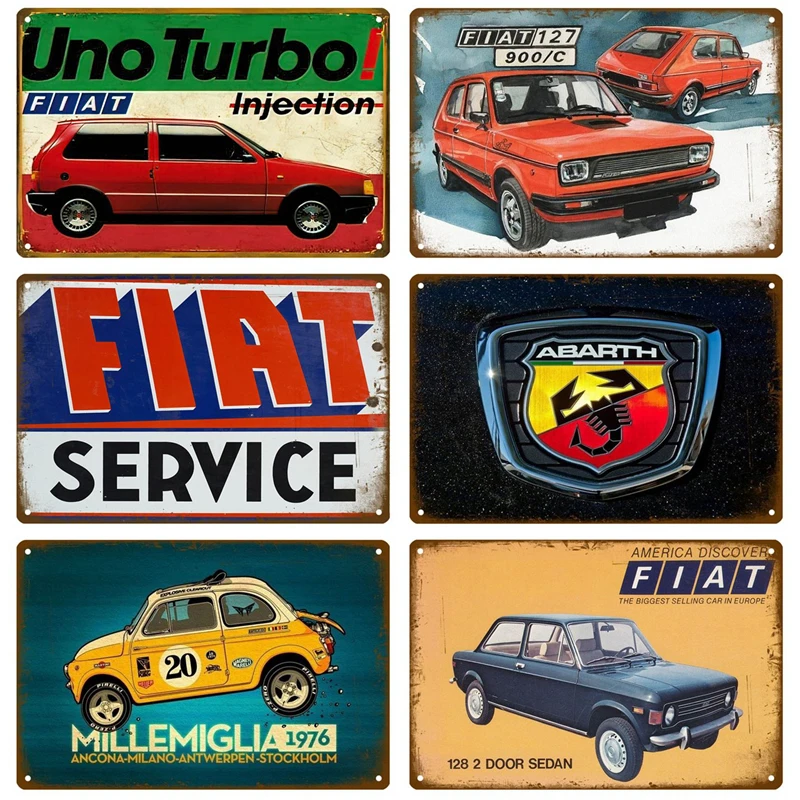 FIAT Cars Retro Decorative House Metal Sign Plate Posters On The Wall Tin Sign Vintage Poster Decor Wall Art Room Decoration