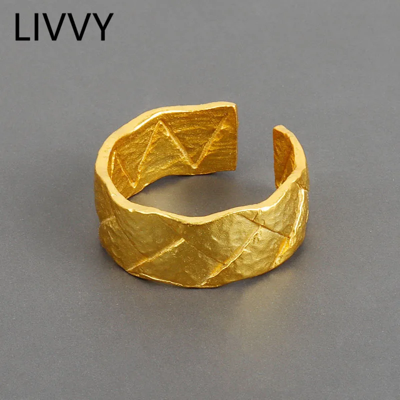 LIVVY  Silver Color  Crumpled Tin Foil Texture Ring Irregular Rings Minimalistfor Women 2021 Fashion  Jewelry Gifts