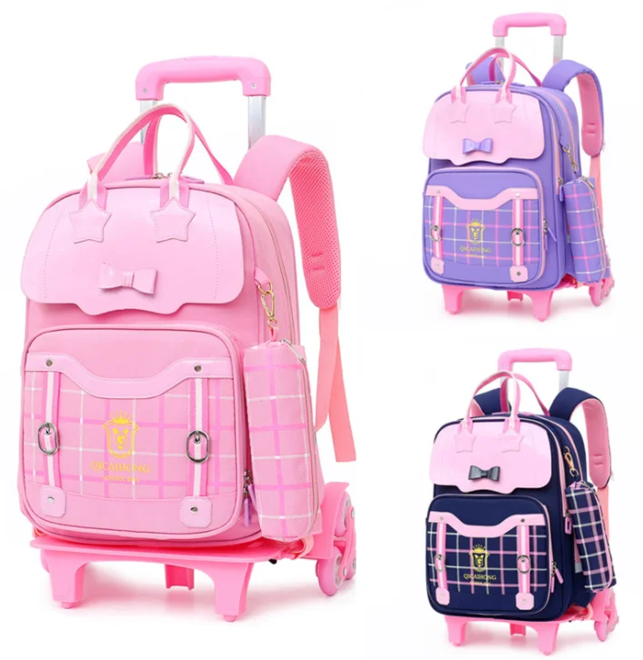 School Trolley backpack bags for Girls Student Rolling Backpack kids wheeled Bag for School Children Trolley Backpack On wheels