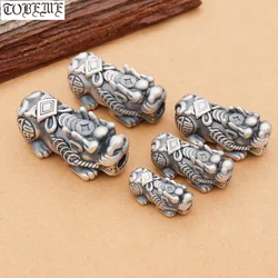 100% 3D 999 Silver Fengshui Pixiu Beads Vintage Silver Piyao Beads Good Luck Jewelry Beads DIY Bracelet Lucky Animal