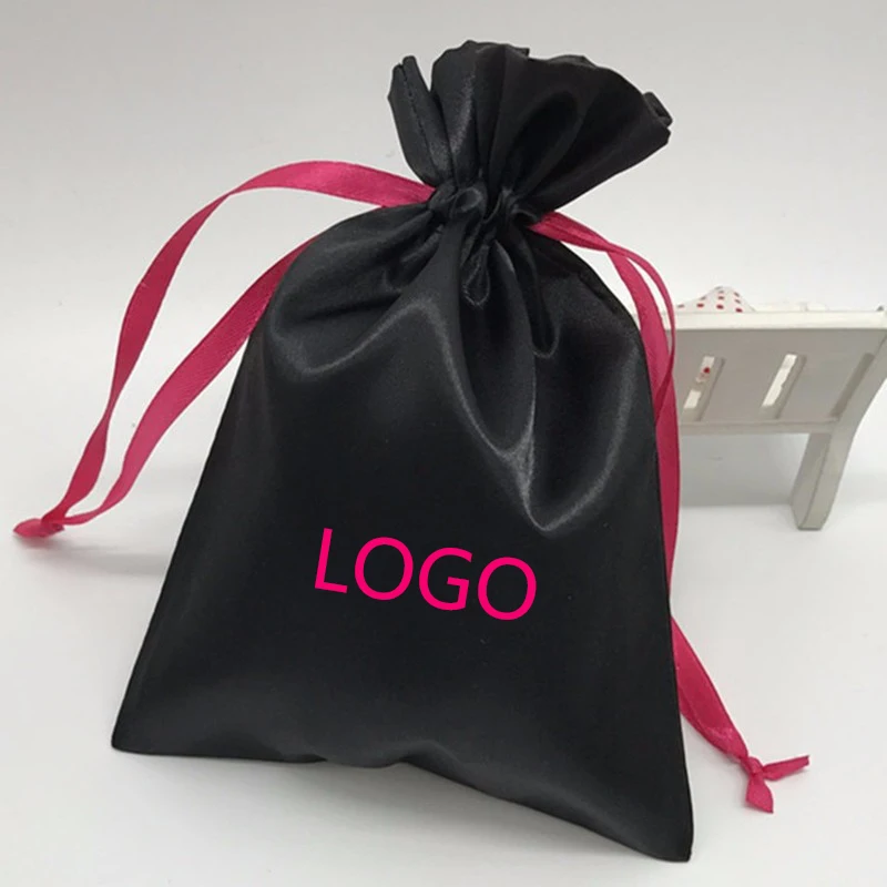 

Satin Gift Bags Silk Drawstring Pouch Packaging Jewelry Hair Makeup Necklace Bead Storage Wedding Party Candy Sachet Print Logo