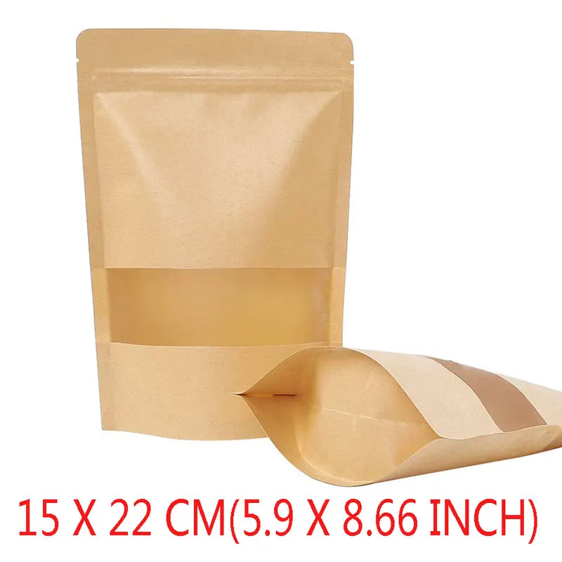 

15x22CM Brown Kraft Paper Bag Stand up Zipper Resealable Food Grade Coffee Bags Pouches,Biscuit Bag,Pastry Bag,Snack sub-Package