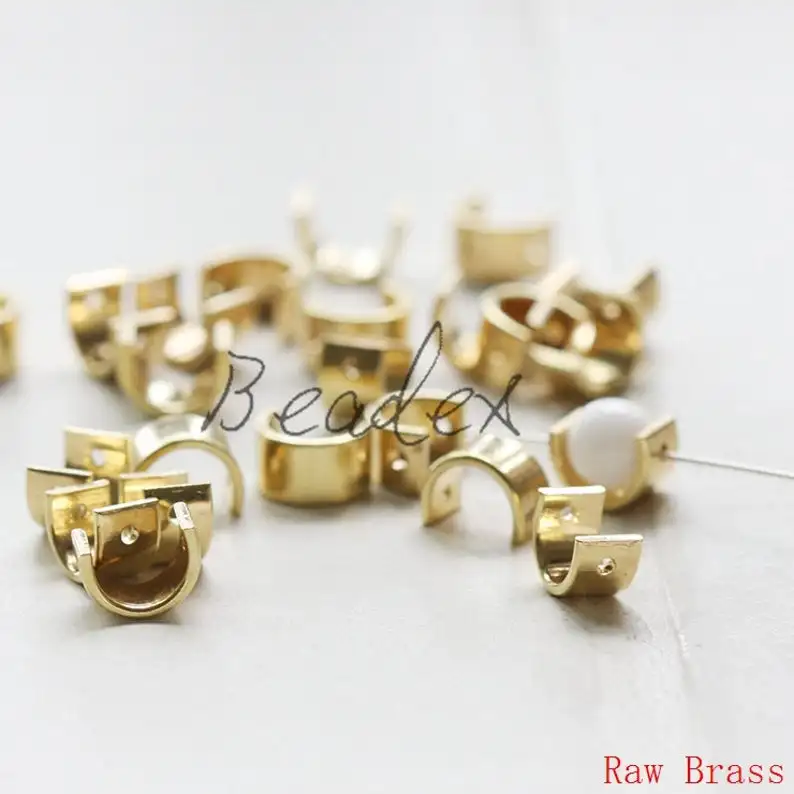 DIY Supply-Solid Brass Finding Two Holes Spacer - Curved Bead Frame - Half Circle 8x6mm (3321C)