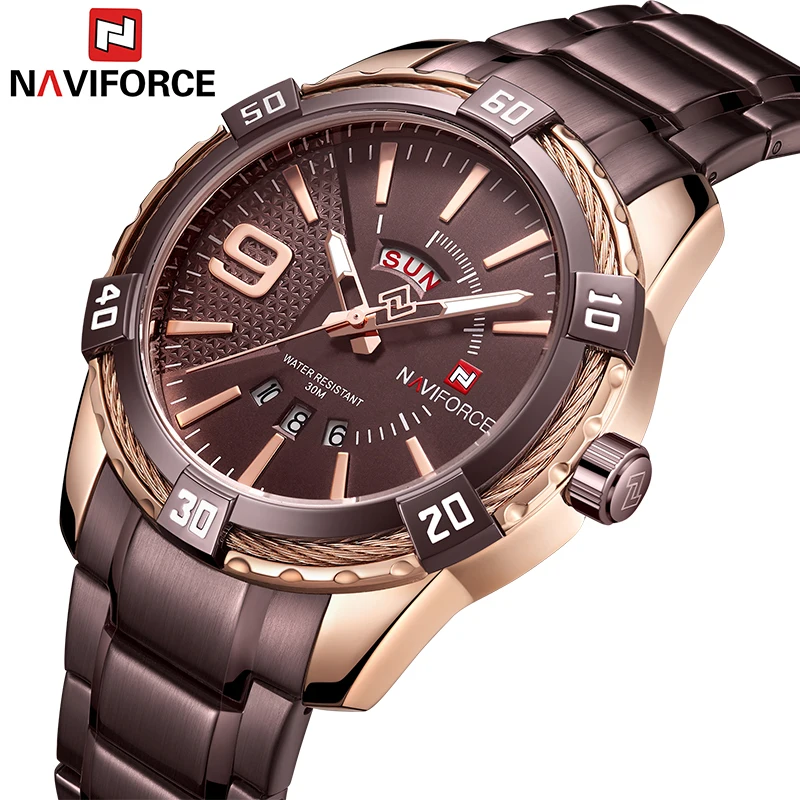 NAVIFORCE Mens Quartz Analog นาฬิกาแฟชั่นหรูหรากีฬานาฬิกาข้อมือกันน้ำสแตนเลสชายนาฬิกานาฬิกา Relogio Masculino