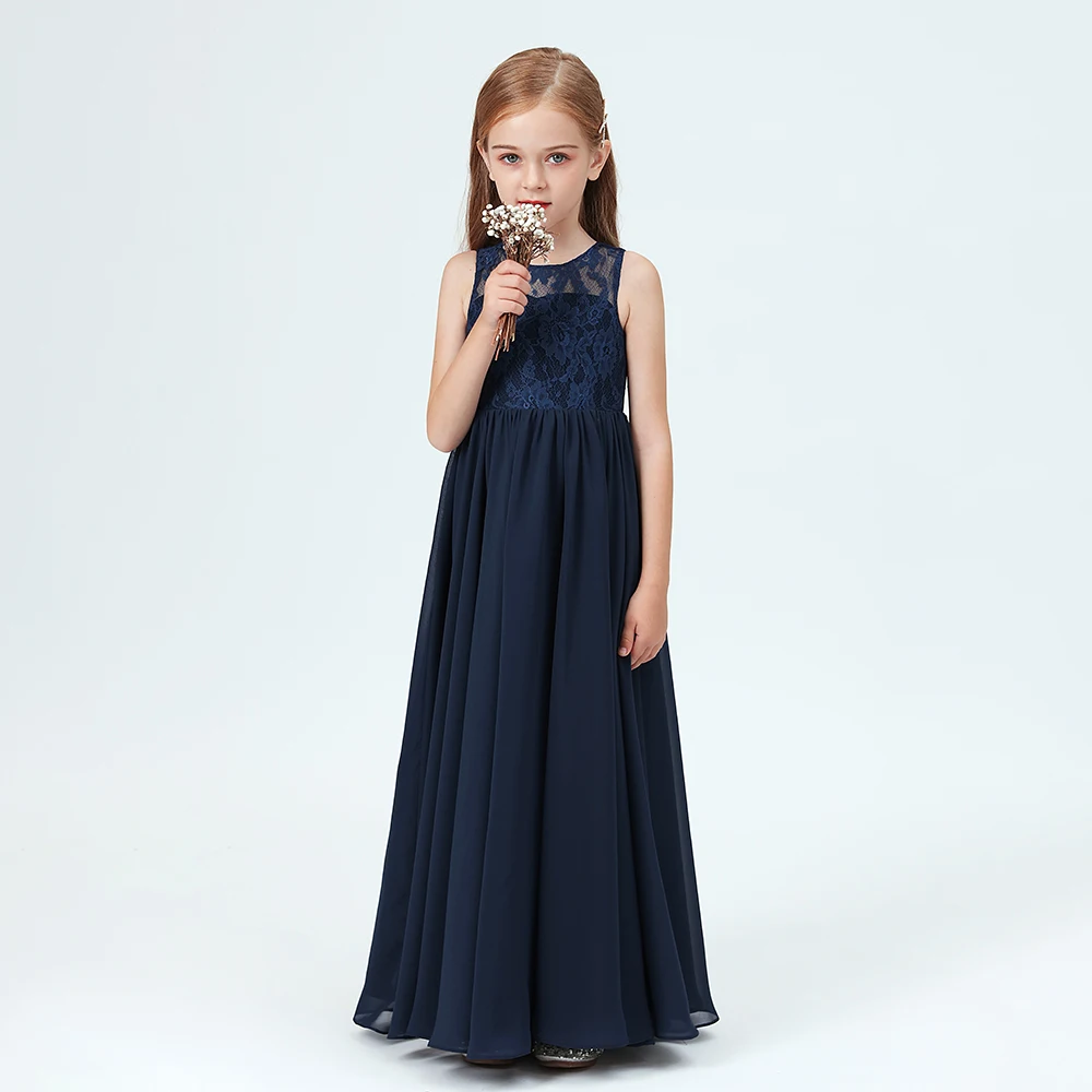 Illusion Top Chiffon Junior Bridesmaid Dress For Children Birthday Evening Party Banquet Wedding Ceremony Event Ball Pageant