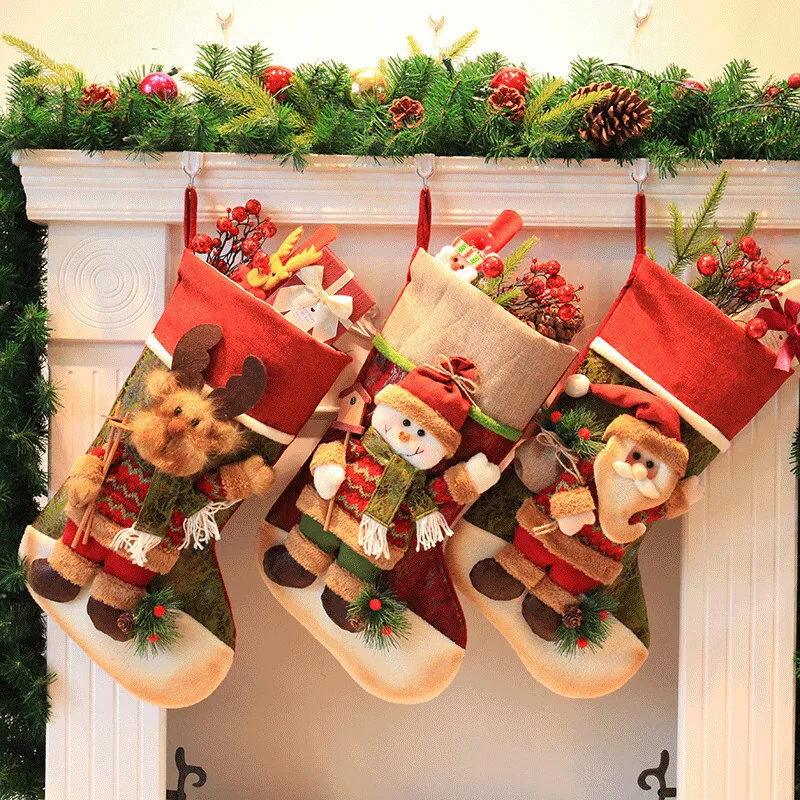 

Christmas Stocking Large Xmas Gift Bags Fireplace Decoration Socks New Year Candy Holder Christmas Decor for Home
