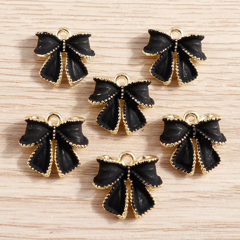 5 Stück 16 x 15 mm niedliche Emaille-Bowknot-Charms-Anhänger für Schmuckherstellung, Tropfen-Ohrringe, Halsketten, Armbänder, DIY-Bastelzubehör – Detail 4