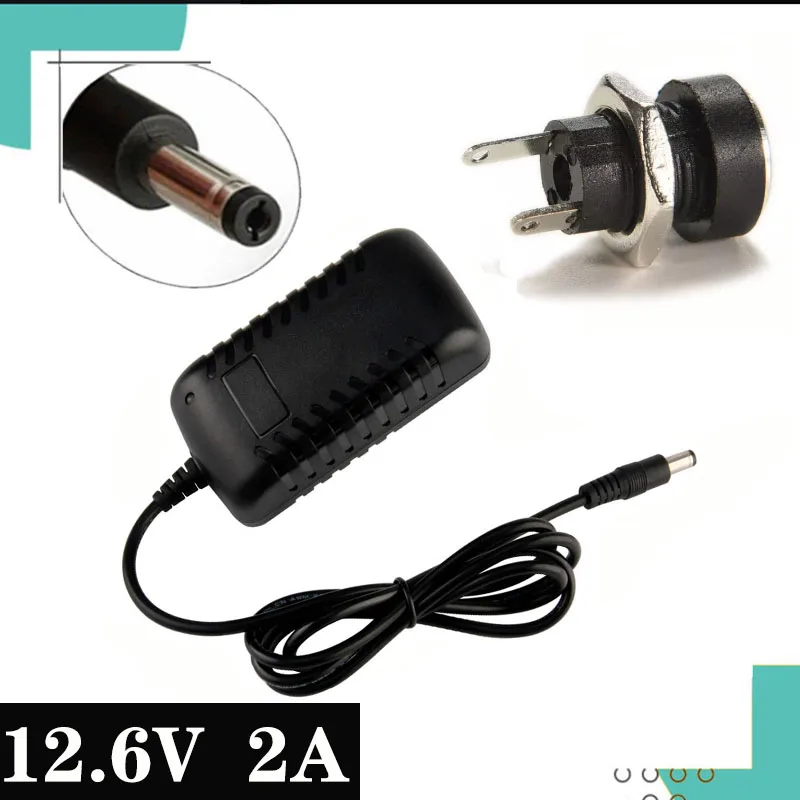 Ładowarka 12.6V 2A DC 5.5x2.1mm na akumulator litowy wielokrotnego ładowania wskaźnik LED zasilacz wtyczka EU/US