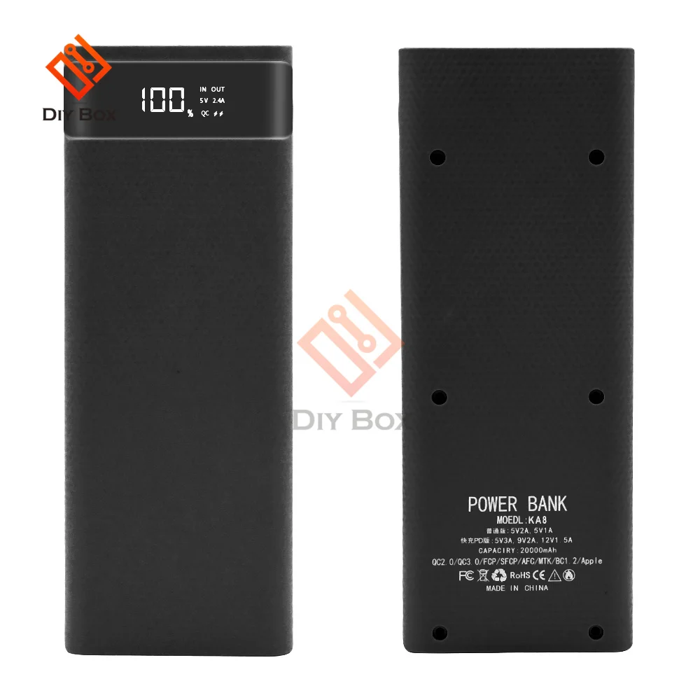 QC 2.0 QC 3.0 Szybkie ładowanie USB Power Bank Ładowarka LED Cyfrowy wyświetlacz Światło 8x 18650 Ładowarka do akumulatorów