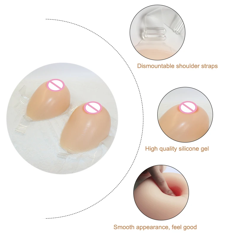 SBT Tear Drop Shape Transgender Silicone Breast Forms with Transparent Straps 400-1600gpair