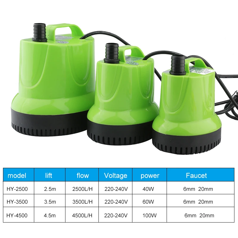 40W 60W 100W Water Pump CNC Spindle Cooling Pump Multifunctional Bottom Suction Submersible Fountain Fish Tank Water Pump 220V