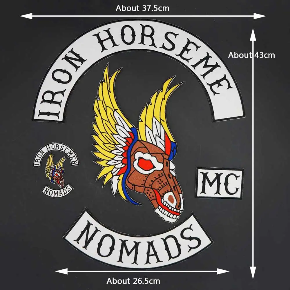 Iron Horse Nomads MC Large ricamo Patch Biker Badge per abbigliamento Hat Bags Iron on Backing