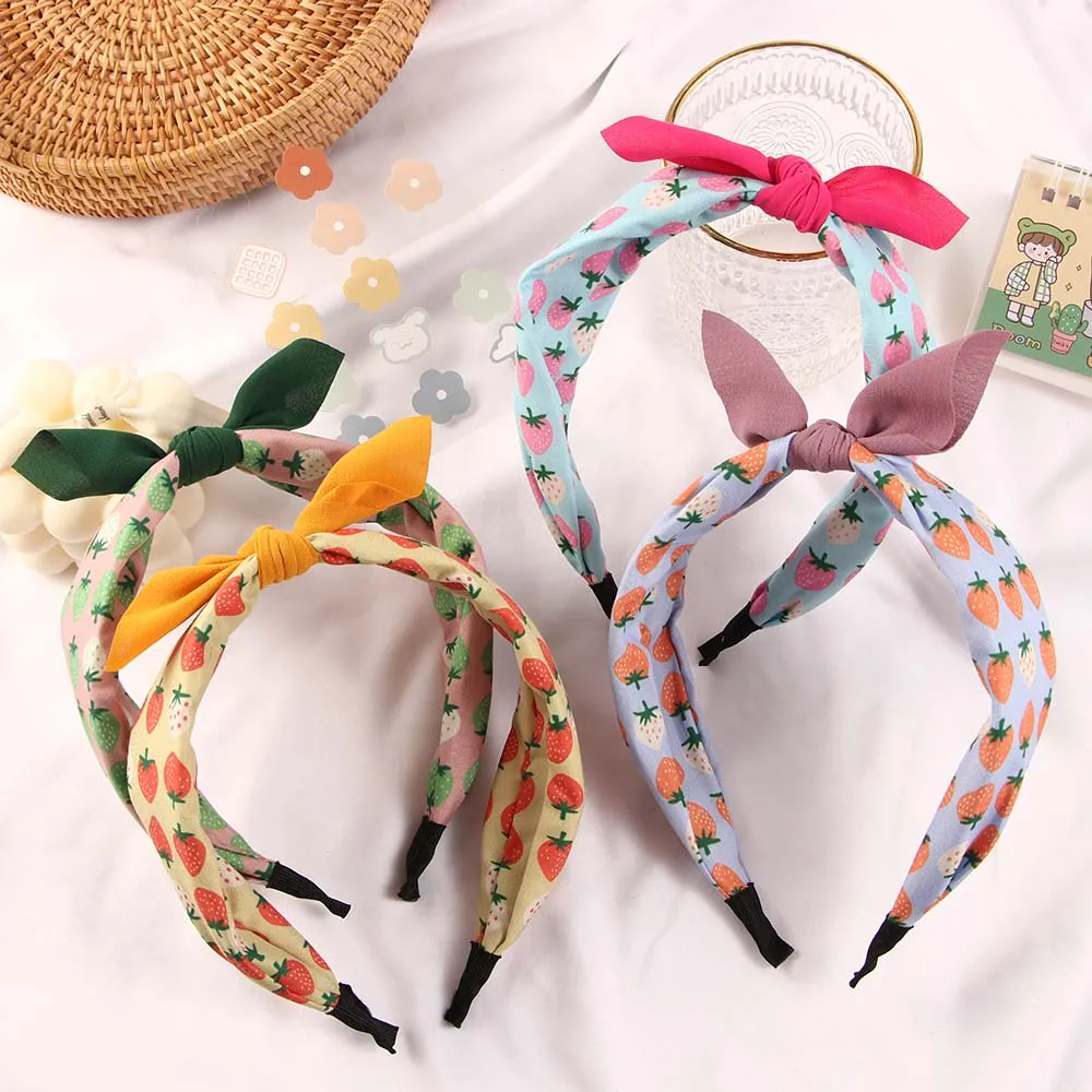 Korean Sweet Fruit Print Color Matching Hairband Strawberry Knot Bow Children's Hair Band Headband Hair Hoop for Kids Girls Baby