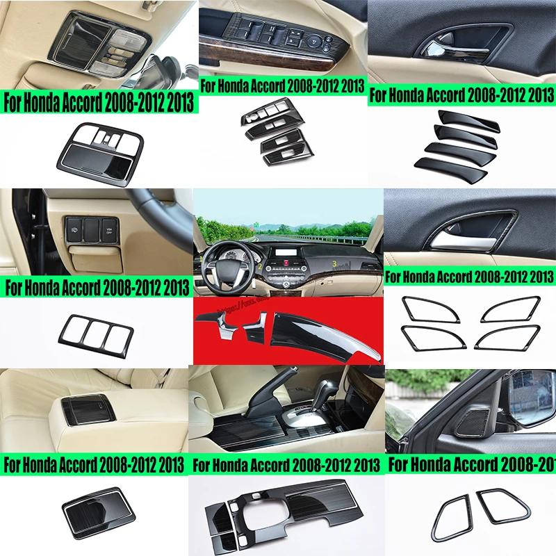 

For Honda Accord 2008 2009 2010 2011 2012 2013 BLACK Steel Carbon Fiber Console Gear Shift Frame Cover Trim Interior Refit