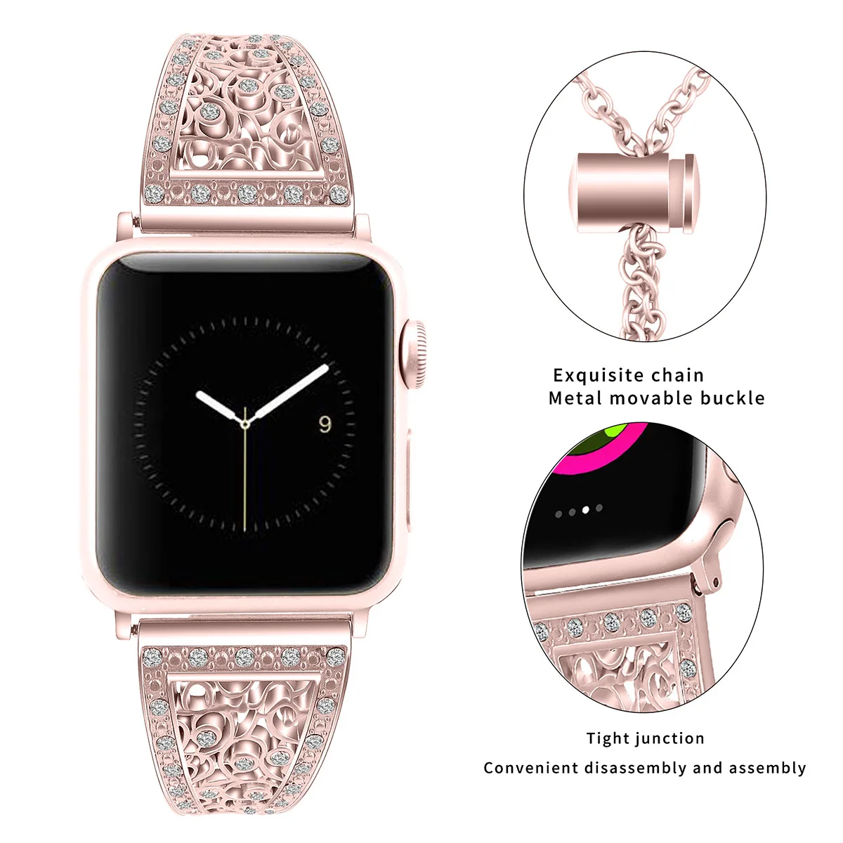 Hollow Carved Bracelet For Apple Watch Ultra2 49mm Women Diamond Band for iWatch 46mm 38 42mm 40 44mm Series 10 9 8 7 41mm 45mm