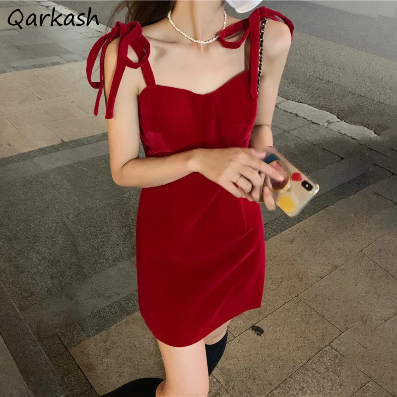 

Dress Women Spaghetti Straps Sexy Mini Slim Party Vestdios Lady Summer Lace-up Korean Style Girl Pure Sweet Fashion Casual Mujer