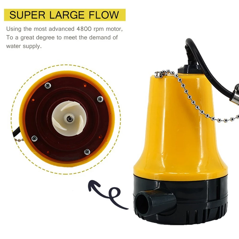 Bilge Pump, 12V  Micro-  Dc Immersible Submersible Agricultural Irrigation Portable Electric Water Removal Pump