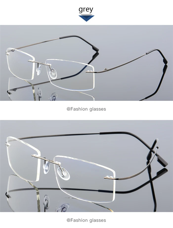 Randlose, blaues Licht blockierende verschreibungspflichtige Brille, Unisex, superelastischer Stahldraht, quadratische Myopien, Lunettes 0–0,5–1,5 bis –6,0 – Detail 6