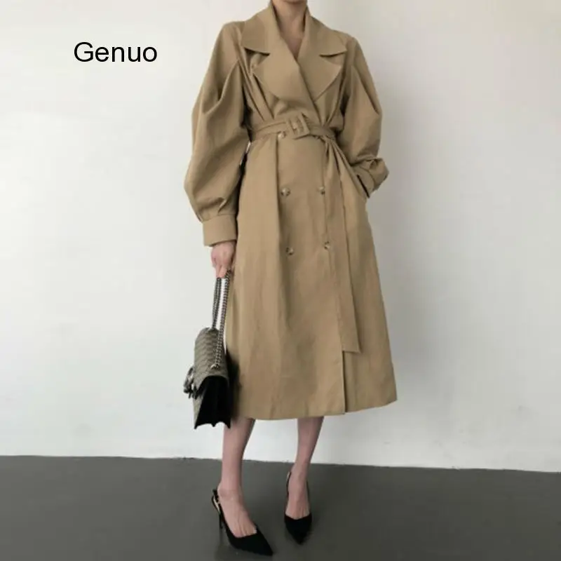 Windbreaker Women Trench Coat Belt Waist 2020 Autumn Double Breated Oversize Long Coat Lady Streetwear Korean Outwear