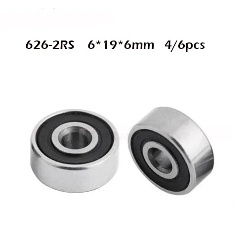 626RS Bearing ABEC-1 (4/6PCS) 6x19x6 mm Rubber Cover Sealed 626-2RS Ball Bearings 626 RS / 2RS