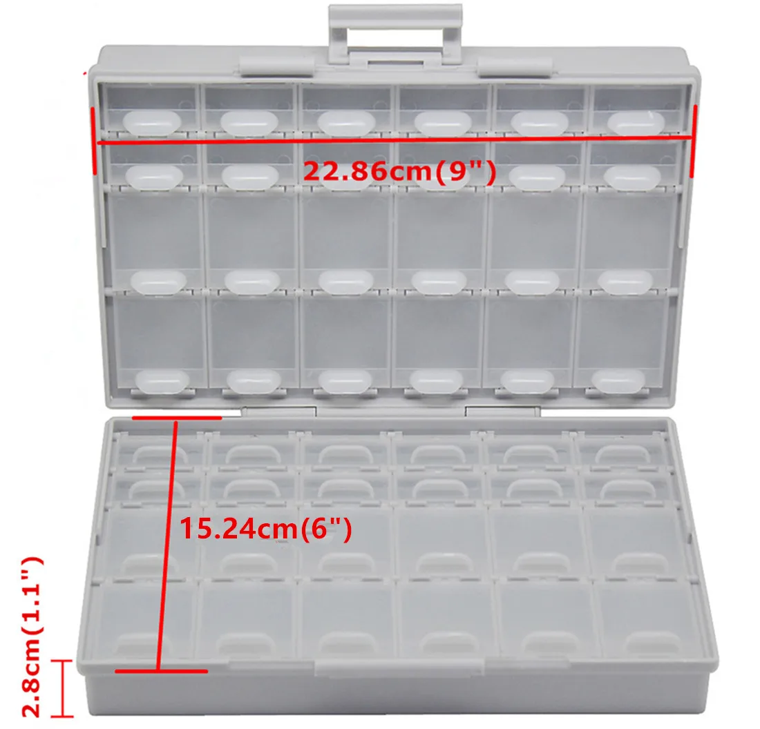 2 units AideTek BOX-ALL-48+BOXALL-24 Compartment Empty Boxes Enclosure SMD SMT Parts Compartments Lids Beads Craft Organizer