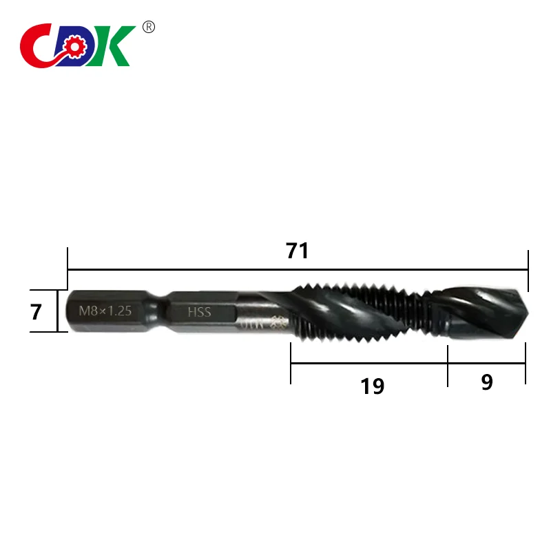 One M8 Screw Tap Drill Bits HSS Taps Woodworking Metric Combination Bit High Speed Steel Bright 1/4