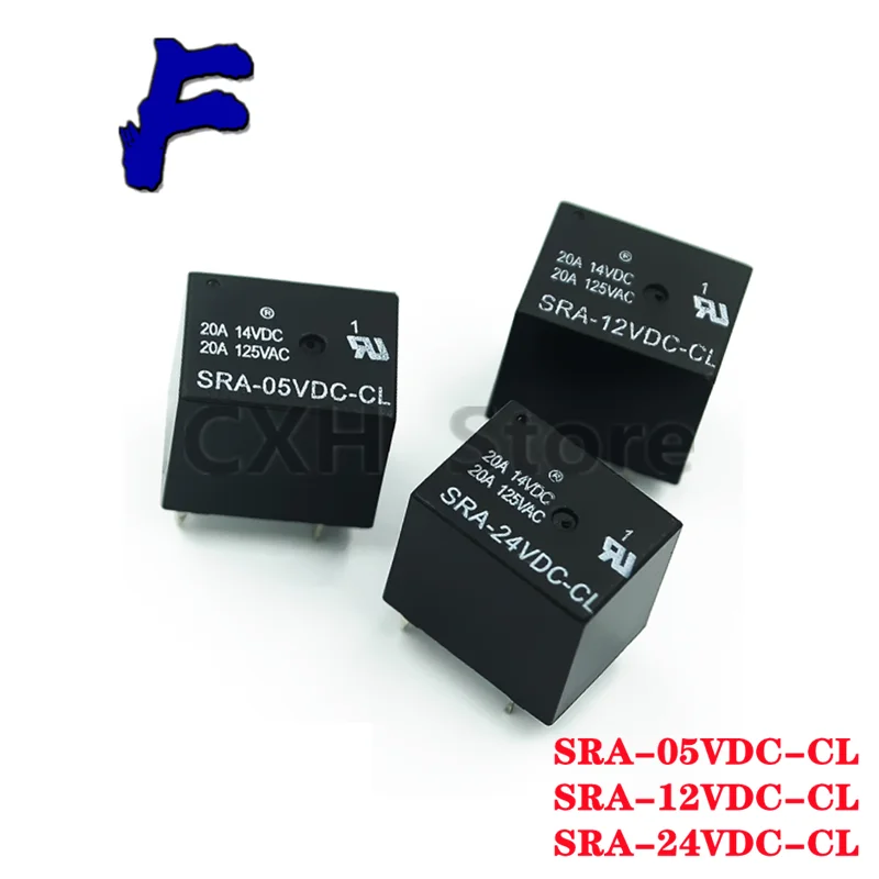 5Pcs 5V 12V 24V 20A DC Power Relay SRA-05VDC-CL SRA-12VDC-CL SRA-24VDC-CL 5Pin PCB Type In stock Black Automobile relay